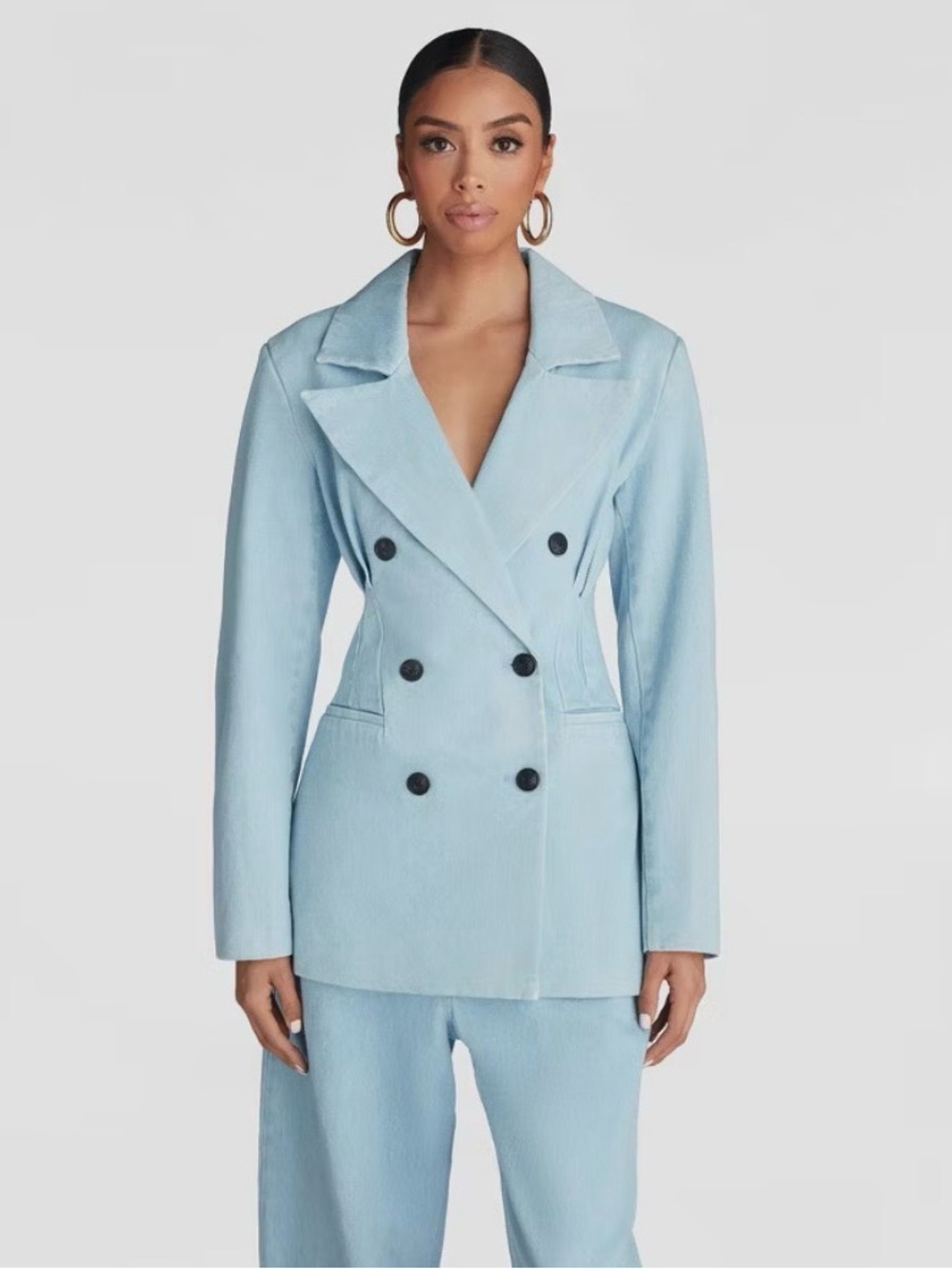 KBB by KAHLANA Women's 'The Corset Denim Blazer' Jacket Baby Blue Wash M NWT